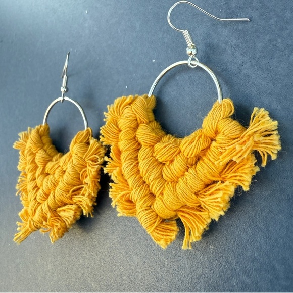 Macrame Golden Yellow Dangle Earrings - Picture 9 of 12